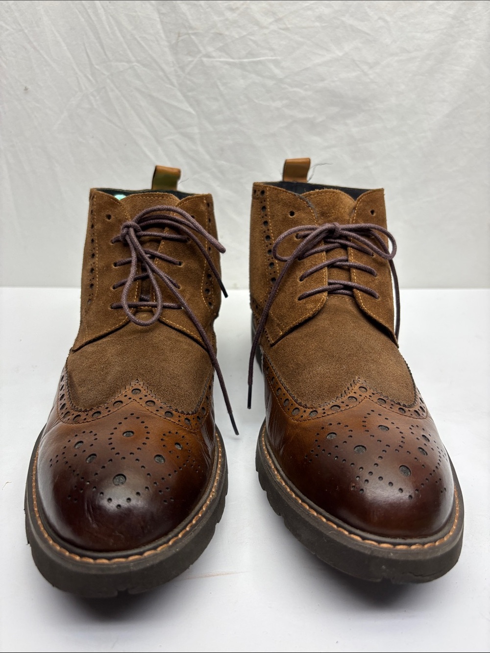 Vintage Foundry co Men's Brown Leather & Suede Chukka Wingtip Boots, SZ 10